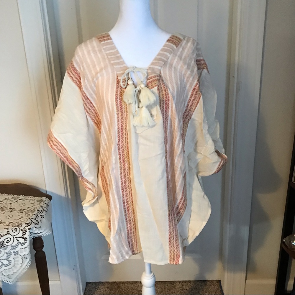 Ladies pull over casual tie front shirt with side ruffles
